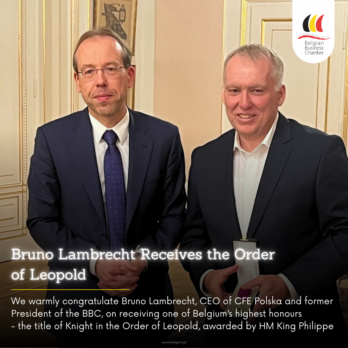 Bruno Lambrecht Awarded the Title of Knight in the Order of Leopold
