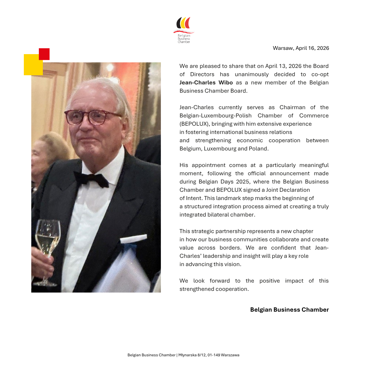 Jean-Charles Wibo appointed as a new Member of the BBC Board